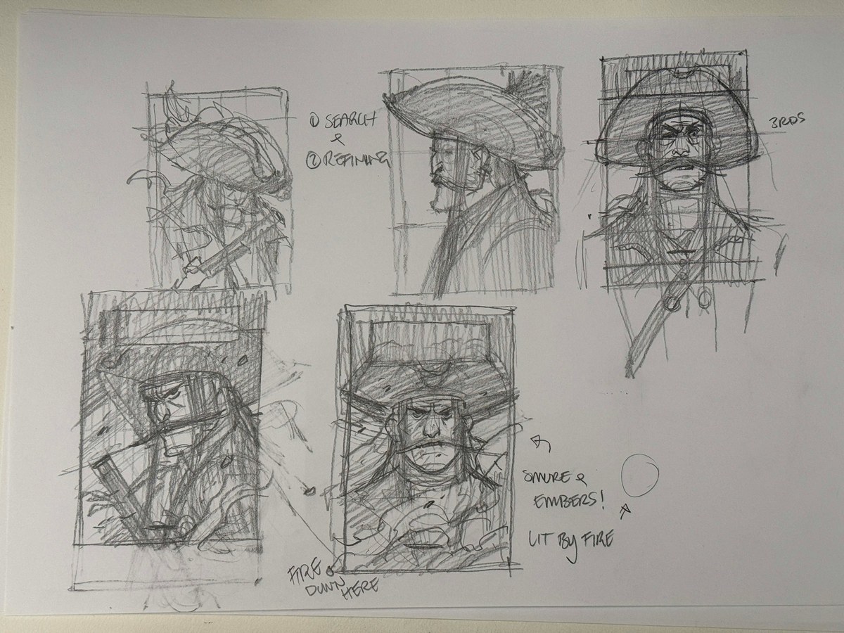 The pencil thumbnail page for the Jeckhide cover