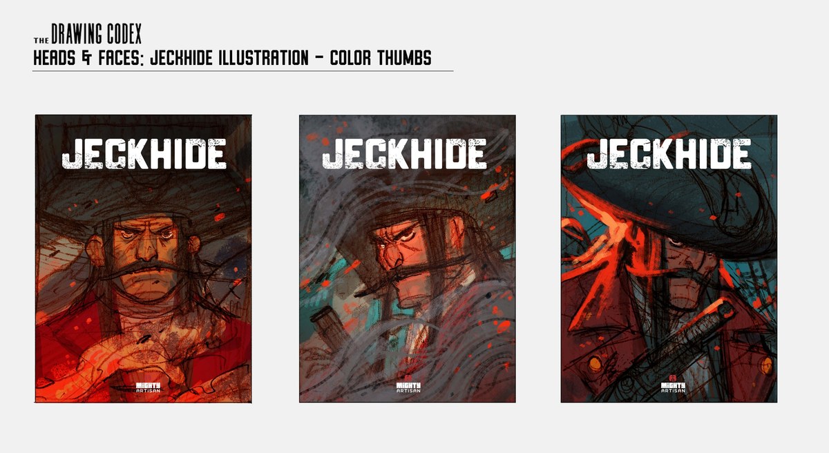 Three colour thumbnails of the Jeckhide cover